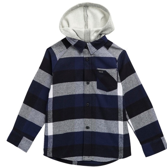 Hurley Other - HURLEY fleece Hooded check print Shacket.  Boy’s 6US